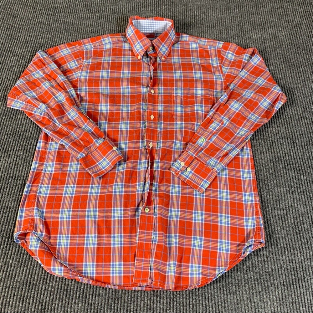 J McLaughlin Shirt Mens M‎ Red Plaid Long Sleeve Cotton Wedding Dress Formal